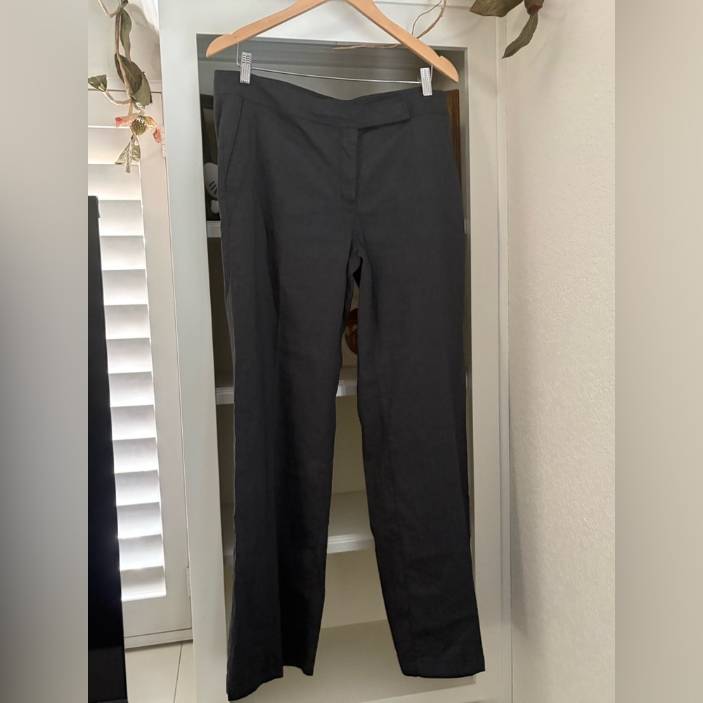 EILEEN FISHER graphite gray straight leg trouser pant stretch linen 14 $228